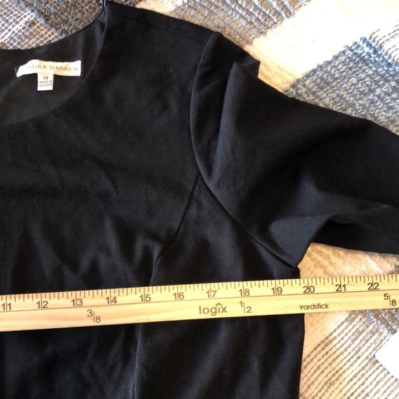 Sandra Darren Womens Fit and Flare Dress Sz 14 Black Faux Leather Elbow Sleeves - Picture 9 of 10